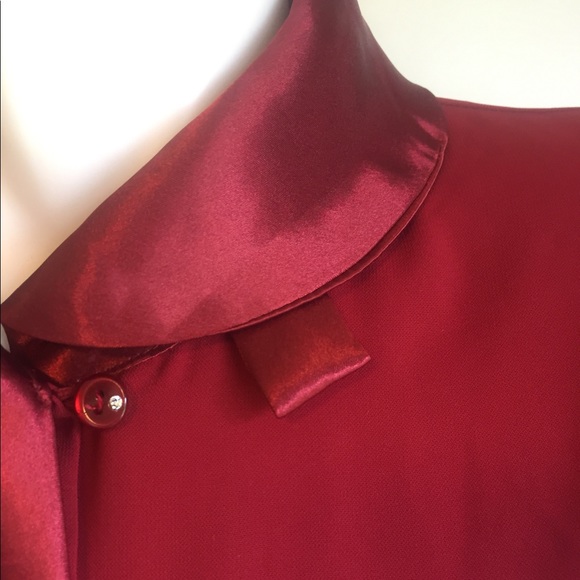 Burgundy long sleeve classic silk bow blouse size M - Picture 10 of 11